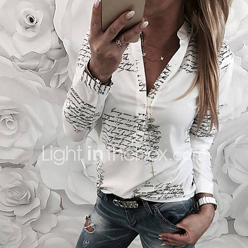 Dames Patchwork Overhemd Effen Letter Wit huismerk kopen in de aanbieding