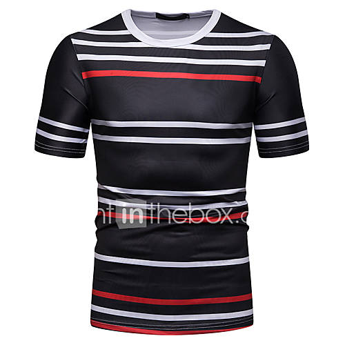 Heren Print T Shirt Gestreept Kleurenblok Zwart huismerk kopen in de aanbieding