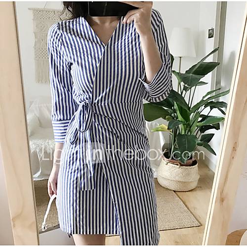 Dames Schede Jurk Gestreept Print Boven De Knie huismerk kopen in de aanbieding