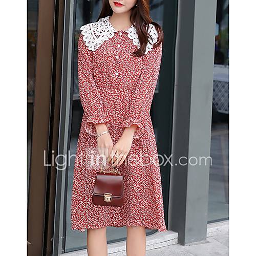 Midi Een Lijnjurk Dames Rood Geel S M L Xl huismerk kopen in de aanbieding