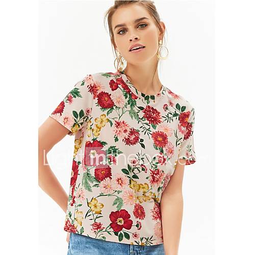 Dames Print T Shirt Bloemen Regenboog huismerk kopen in de aanbieding