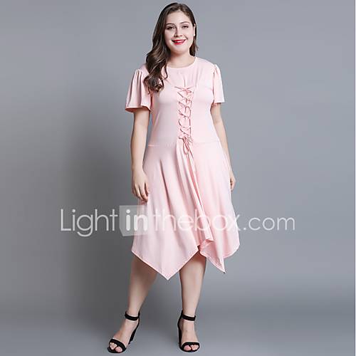 Dames Grote Maten Katoen Ruimvallend Wijd Uitlopend Jurk Midi huismerk kopen in de aanbieding