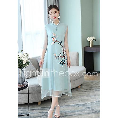 Dames Street Chic Chiffon Jurk Bloemen Kant Geborduurd Boven De Knie huismerk kopen in de aanbieding