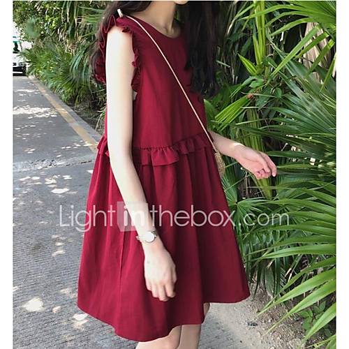 Dames Standaard Recht Jurk Effen Ruche Boven De Knie huismerk kopen in de aanbieding