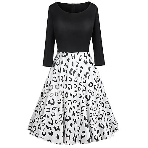 Dames Standaard Elegant A Lijn Klein En Zwart Wijd Uitlopend Jurk Luipaard Patchwork Print Tot De Knie huismerk kopen in de aanbieding Dames Standaard Elegant A Lijn Klein En Zwart Wijd Uitlopend Jurk Luipaard Patchwork Print Tot De Knie huismerk kopen in de aanbieding
