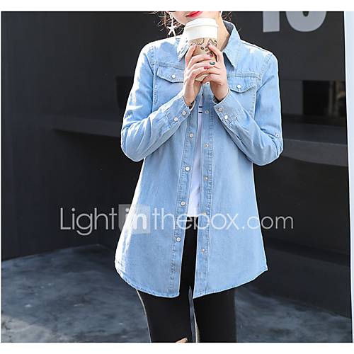 Dames Denim Overhemd Effen Blauw Xl huismerk kopen in de aanbieding
