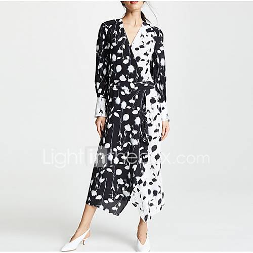 Dames Standaard Schede Jurk Geometrisch V Hals Midi huismerk kopen in de aanbieding