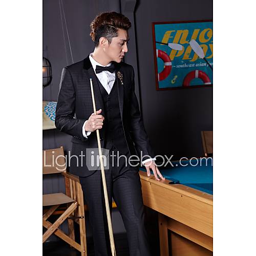 Zwart Gestreept Standaard Pasvorm Katoen Polyester Pak Inkeping Single Breasted Twee Knoops Suits huismerk kopen in de aanbieding Zwart Gestreept Standaard Pasvorm Katoen Polyester Pak Inkeping Single Breasted Twee Knoops Suits huismerk kopen in de aanbieding