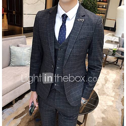 Smokings Getailleerd Standaard Pasvorm Punt Single Breasted Een Knoops Wol Polyester Geruit huismerk kopen in de aanbieding Smokings Getailleerd Standaard Pasvorm Punt Single Breasted Een Knoops Wol Polyester Geruit huismerk kopen in de aanbieding