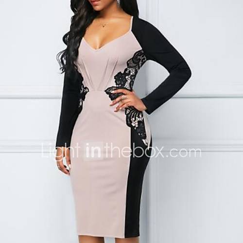 Dames Knielange Bodycon Jurk Diep V Beige S M L Xl huismerk kopen in de aanbieding Dames Knielange Bodycon Jurk Diep V Beige S M L Xl huismerk kopen in de aanbieding