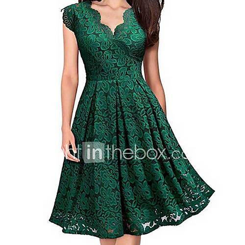 Dames Slank Skater Jurk V Hals Tot De Knie huismerk kopen in de aanbieding