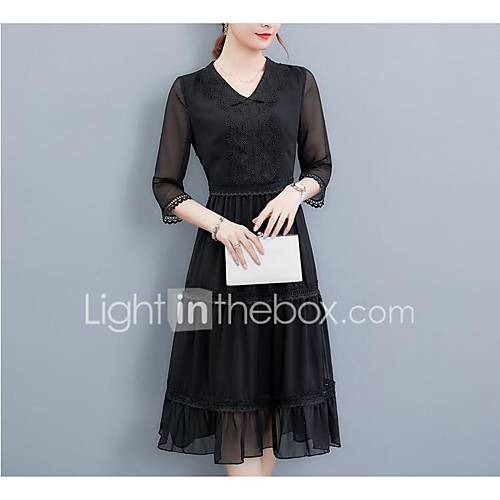 Dames Standaard Elegant A Lijn Jurk Effen Kant Ruche Tot De Knie huismerk kopen in de aanbieding