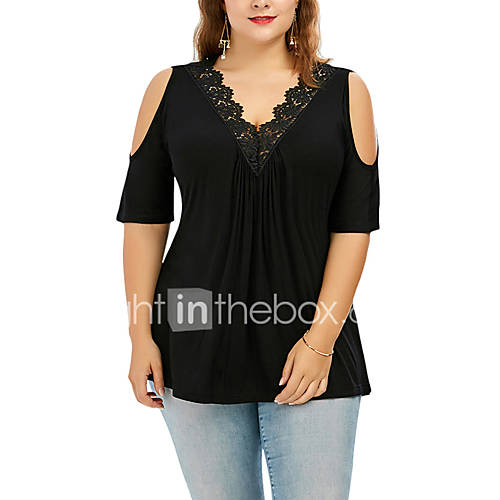 Dames Lace Trim T Shirt Effen Zwart Xxxl huismerk kopen in de aanbieding Dames Lace Trim T Shirt Effen Zwart Xxxl huismerk kopen in de aanbieding