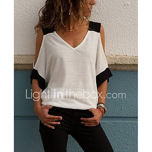 Dames T Shirt Kleurenblok V Hals huismerk kopen in de aanbieding