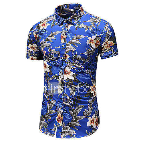 Heren Print Overhemd Bloemen Blauw Xxxxl huismerk kopen in de aanbieding