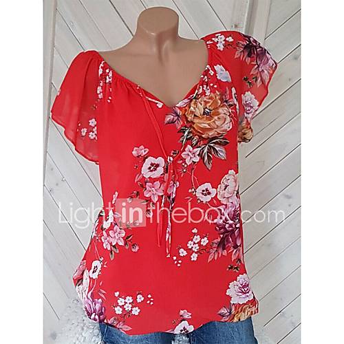 Dames Street Chic Grote Maten Blouse Bloemen V Hals Rood Xxxl Ruimvallend huismerk kopen in de aanbieding