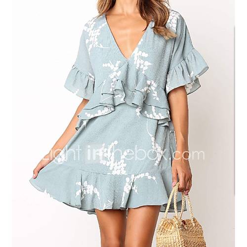 Dames Standaard Elegant A Lijn Jurk Geometrisch Ruche Boven De Knie huismerk kopen in de aanbieding