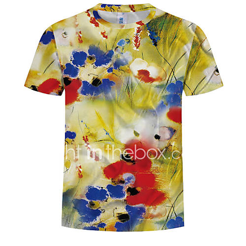 Heren Print T Shirt Bloemen Kleurenblok 3D Regenboog Xxxxl huismerk kopen in de aanbieding