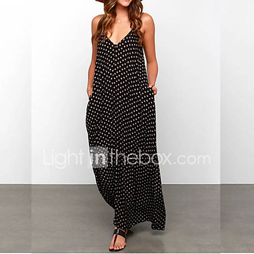 Dames Standaard Wijd Uitlopend Jurk Polka Dot Patchwork Maxi huismerk kopen in de aanbieding