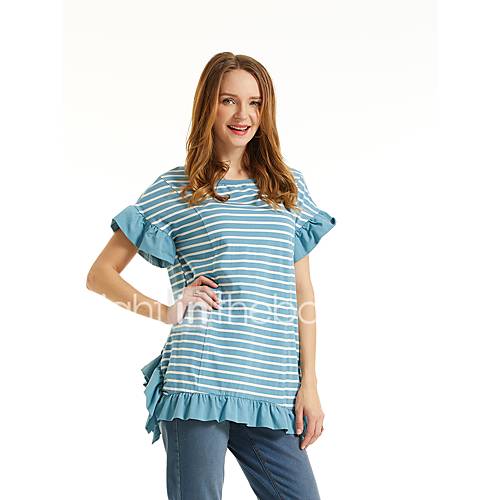 Dames Patchwork T Shirt Gestreept Blauw Xl huismerk kopen in de aanbieding