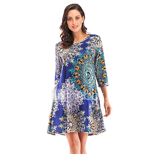 Dames Wijd Uitlopend Jurk Bloemen Midi huismerk kopen in de aanbieding