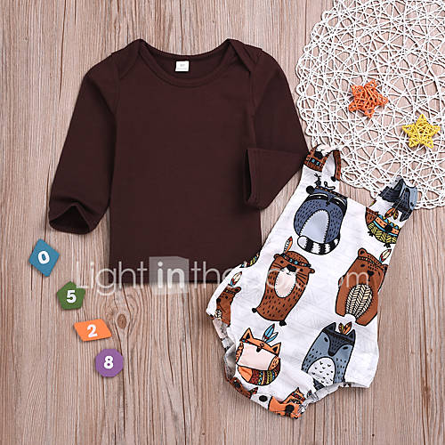 Baby Jongens Standaard Print Lange Mouw Lang Katoen Polyester Kledingset Bruin huismerk kopen in de aanbieding