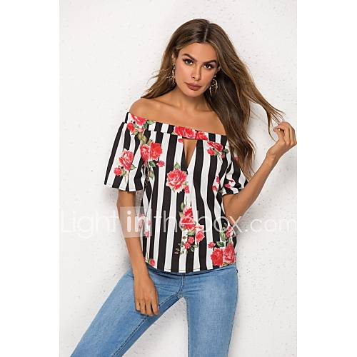 Dames Overhemd Gestreept Bloemen Regenboog huismerk kopen in de aanbieding