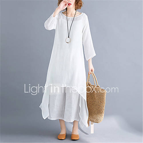 Dames Standaard Chinoiserie Tuniek Wijd Uitlopend Tweedelig Jurk Effen Patchwork Midi huismerk kopen in de aanbieding