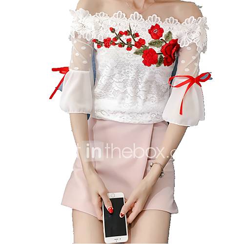 Dames Geborduurd Blouse Bloemen Wit huismerk kopen in de aanbieding