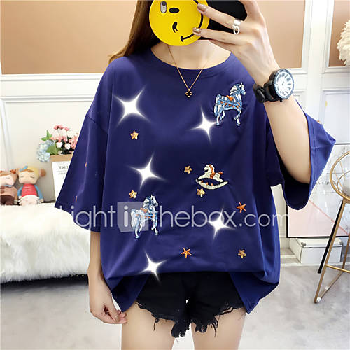 Dames Pailletten T Shirt Dier Blauw huismerk kopen in de aanbieding