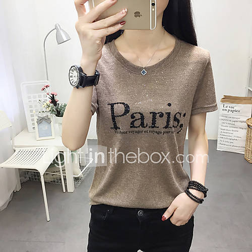 Dames Pailletten Print T Shirt Letter Blauw huismerk kopen in de aanbieding