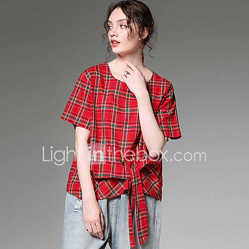 Dames Patchwork T Shirt Gestreept Rood Een Maat huismerk kopen in de aanbieding