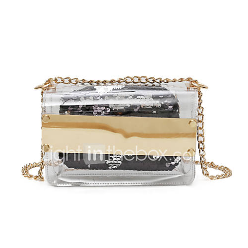 Dames Tassen Pvc Crossbodytas Ketting Effen Kleur Zwart Zilver Blozend Roze huismerk kopen in de aanbieding