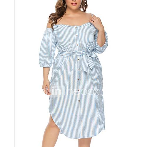 Dames Recht Overhemd Jurk Gestreept Strik Met Ruches Patchwork Midi huismerk kopen in de aanbieding Dames Recht Overhemd Jurk Gestreept Strik Met Ruches Patchwork Midi huismerk kopen in de aanbieding