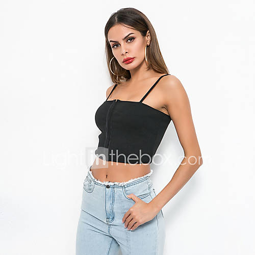 Dames Blote Rug Ruche Singlet Effen Zwart huismerk kopen in de aanbieding