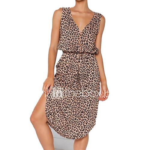 Dames Street Chic Elegant Recht Jurk Luipaard Split Print Midi huismerk kopen in de aanbieding Dames Street Chic Elegant Recht Jurk Luipaard Split Print Midi huismerk kopen in de aanbieding