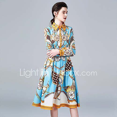 Dames Elegant Wijd Uitlopend Jurk Print Tot De Knie huismerk kopen in de aanbieding