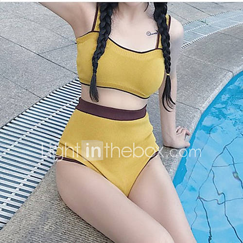 Dames Standaard Blauw Geel Cheeky Tankini Zwemkleding Effen Blote Rug Een Maat huismerk kopen in de aanbieding