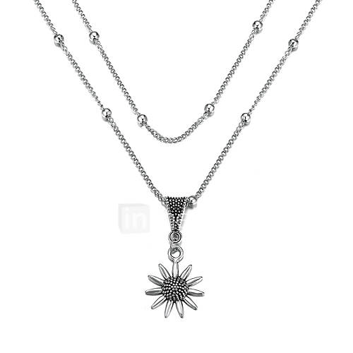 Dames Dubbel Gelaagd Hangertjes Ketting Gelaagde Kettingen Zonnebloem Heel Simpel Klassiek Vintage Europees Cool Zilver 505 Cm Sieraden 2Pcs Voor Dagelijks School Feestdagen Werk huismerk kopen in de aanbieding