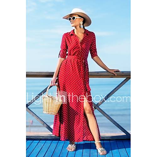 Dames Boho Schede Wijd Uitlopend Jurk Polka Dot Print Maxi huismerk kopen in de aanbieding