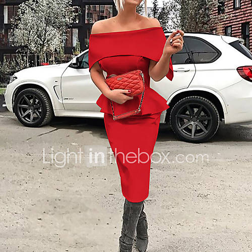 Dames Street Chic Schede Jurk Effen Ruche Tot De Knie huismerk kopen in de aanbieding