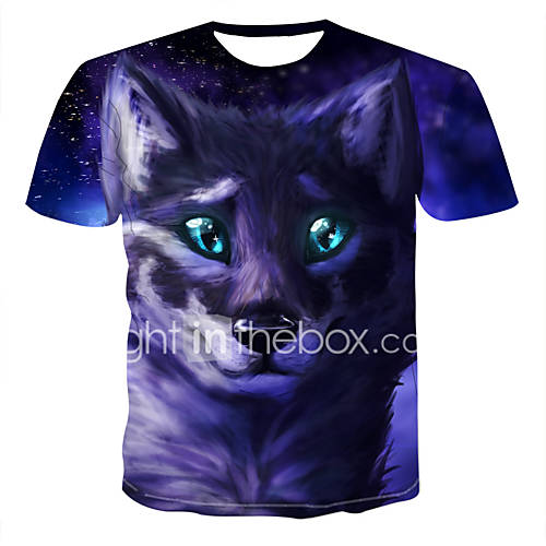 Heren Print T Shirt Kleurenblok 3D Dier Lichtblauw Xxxxl huismerk kopen in de aanbieding
