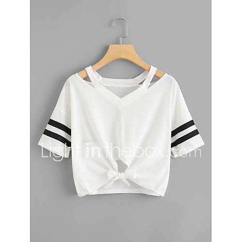 Dames Veters T Shirt Kleurenblok Wit huismerk kopen in de aanbieding