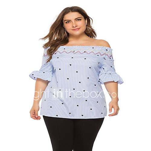 Dames Ruche Patchwork Overhemd Gestreept Grafisch Licht Blauw Xxxl huismerk kopen in de aanbieding Dames Ruche Patchwork Overhemd Gestreept Grafisch Licht Blauw Xxxl huismerk kopen in de aanbieding