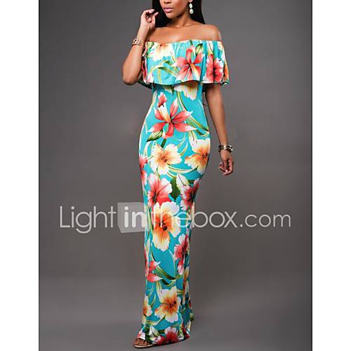 Dames Boho Elegant Schede Jurk Effen Bloemen Blote Rug Print Maxi huismerk kopen in de aanbieding