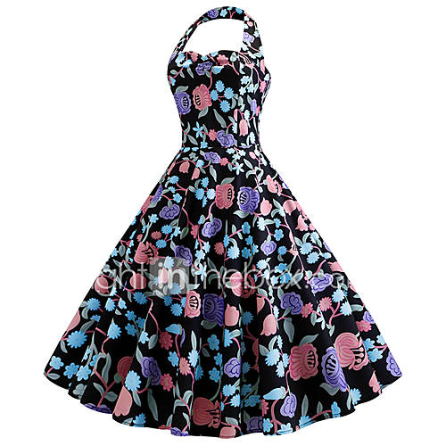 Dames Vintage Boho Wijd Uitlopend Jurk Bloemen Geometrisch Print Midi huismerk kopen in de aanbieding
