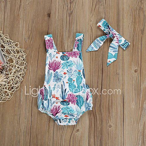 Baby Meisjes Standaard Print Mouwloos Katoen Polyester Bodysuit Licht Blauw huismerk kopen in de aanbieding