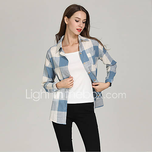 Dames Overhemd Kleurenblok Blokken Blauw huismerk kopen in de aanbieding