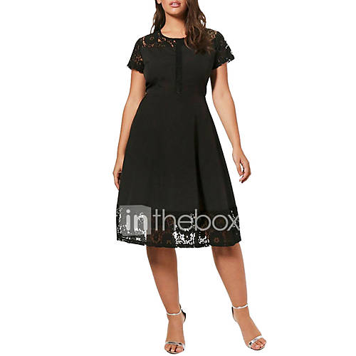 Dames Standaard A Lijn Jurk Effen Kant Patchwork Tot De Knie huismerk kopen in de aanbieding