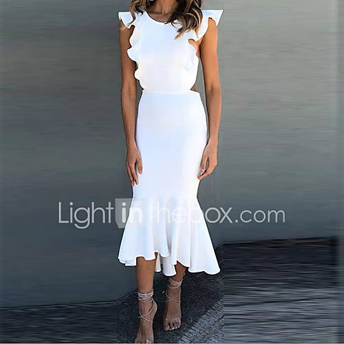 Dames Standaard Schede Jurk Effen Blote Rug Midi huismerk kopen in de aanbieding